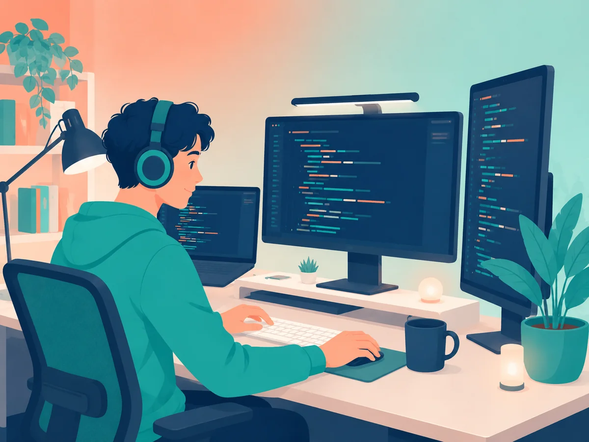 集中して開発する社員のイラスト